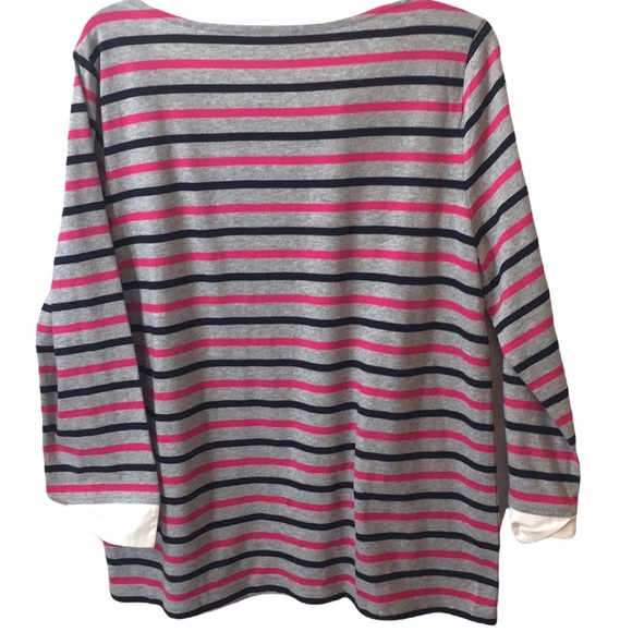 Talbots Embroidered French Tres Chic Striped Boatneck Shirt - Picture 2 of 7